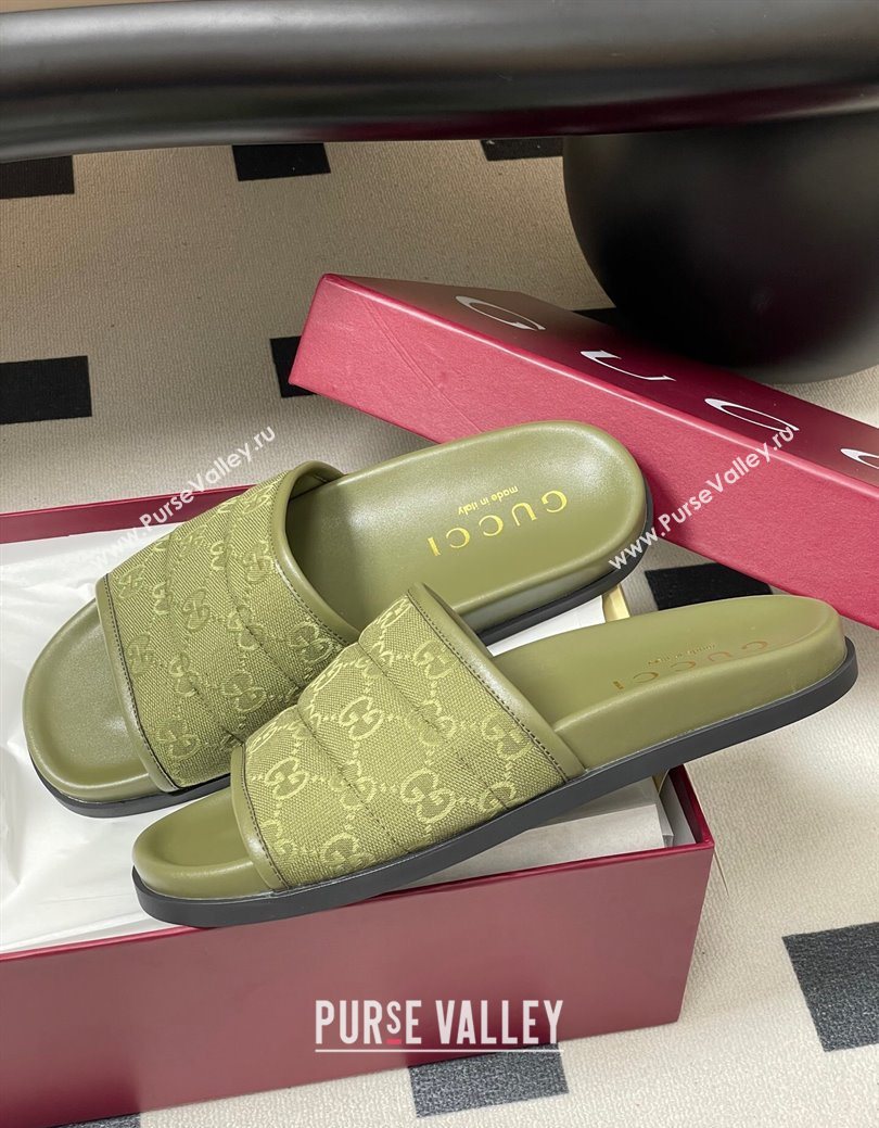 Gucci GG Canvas Flat Slides Sandal Green 2025 GG082803 (MD-250828041)