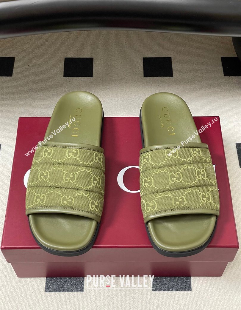 Gucci GG Canvas Flat Slides Sandal Green 2025 GG082803 (MD-250828041)
