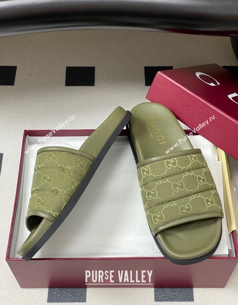 Gucci GG Canvas Flat Slides Sandal Green 2025 GG082803 (MD-250828041)