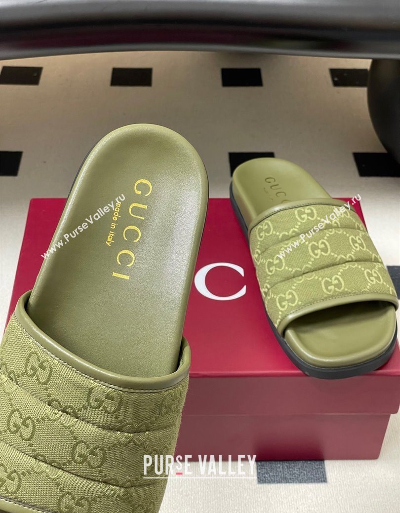 Gucci GG Canvas Flat Slides Sandal Green 2025 GG082803 (MD-250828041)