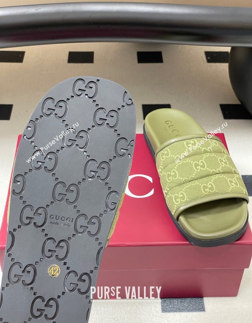Gucci GG Canvas Flat Slides Sandal Green 2025 GG082803 (MD-250828041)