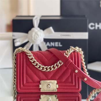 Chanel Original Grained Calfskin Chevron Small Boy Flap Bag Light Gold/Red 2023 Top Quality (MHE-23102518)