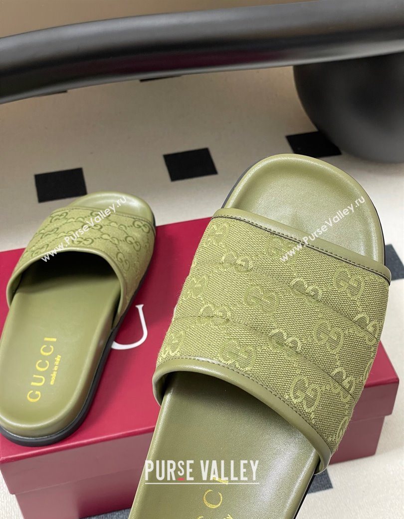 Gucci GG Canvas Flat Slides Sandal Green 2025 GG082803 (MD-250828041)