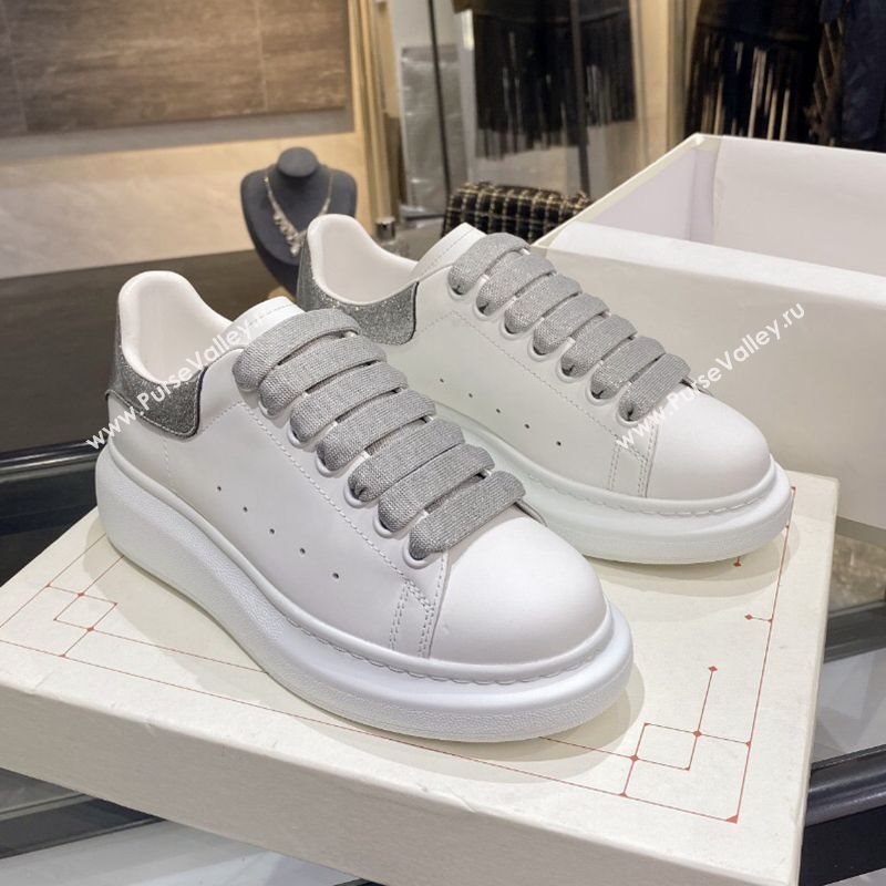 Alexander Mcqueen White Silky Calfskin Sneaker Silver Grey 2020 (For Women and Men) (MD-20122215)