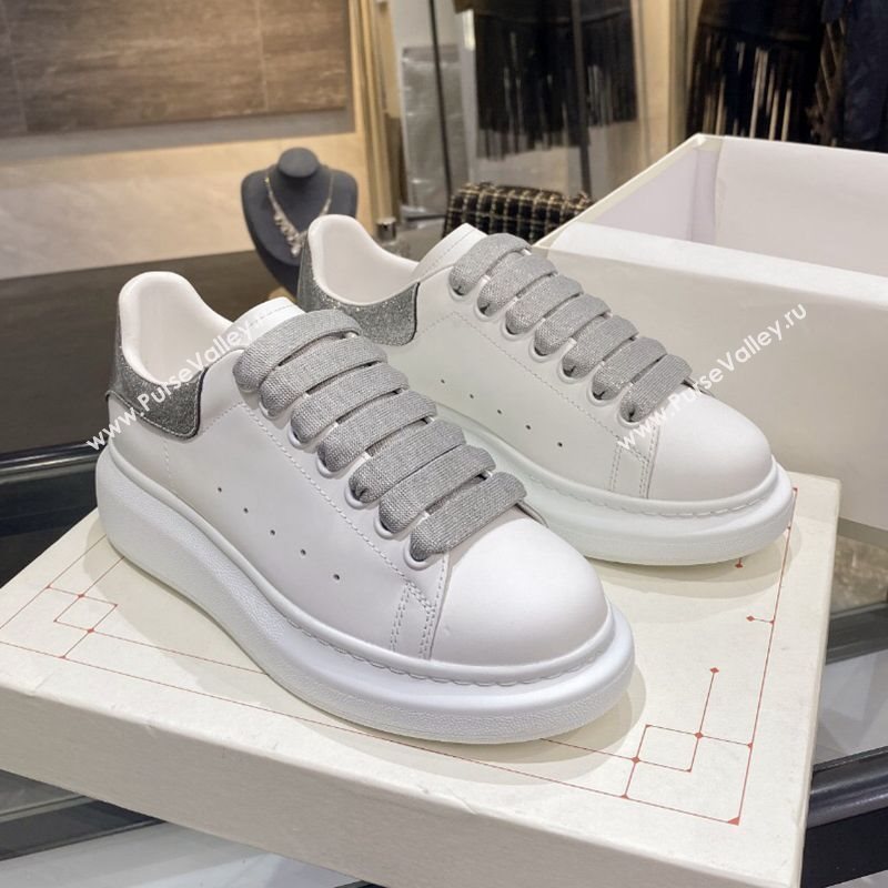 Alexander Mcqueen White Silky Calfskin Sneaker Silver Grey 2020 (For Women and Men) (MD-20122215)