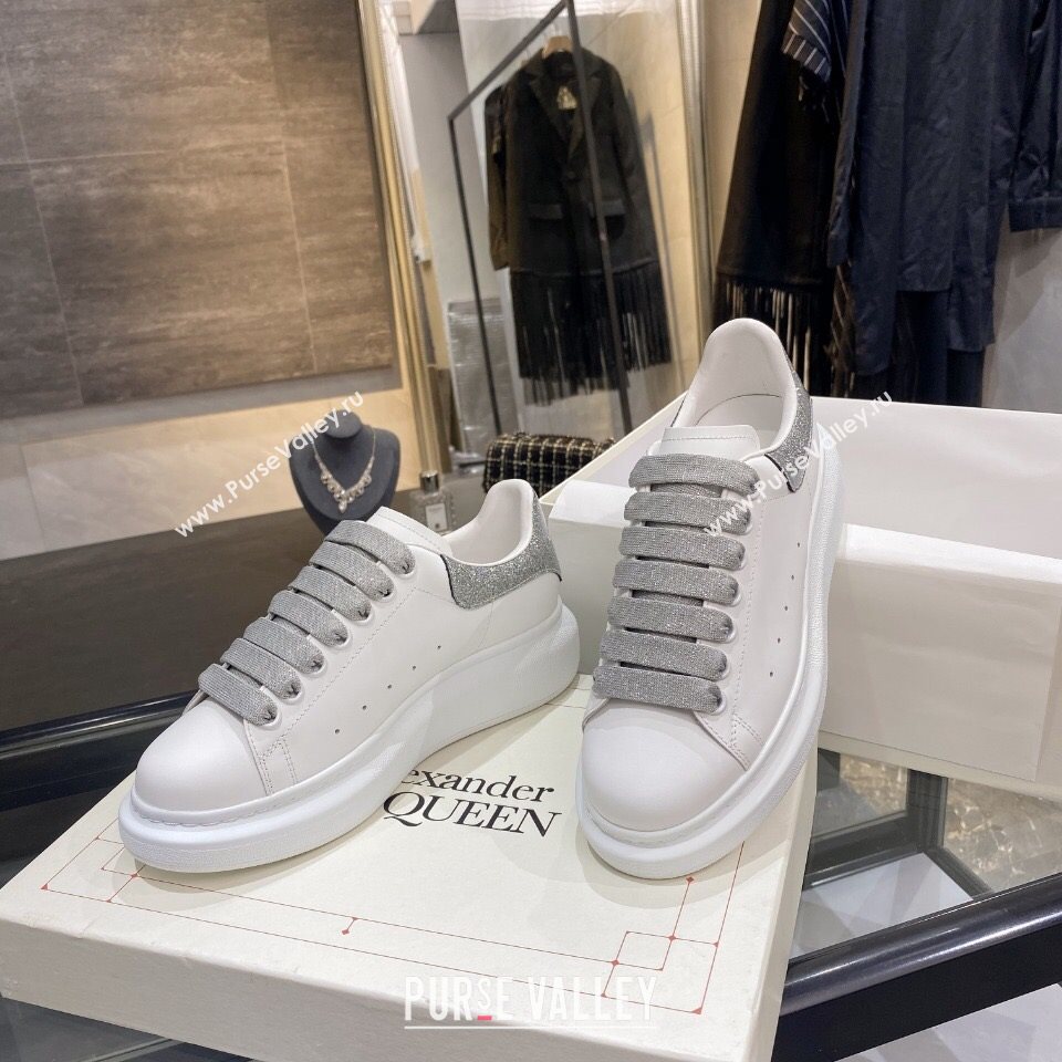 Alexander Mcqueen White Silky Calfskin Sneaker Silver Grey 2020 (For Women and Men) (MD-20122215)