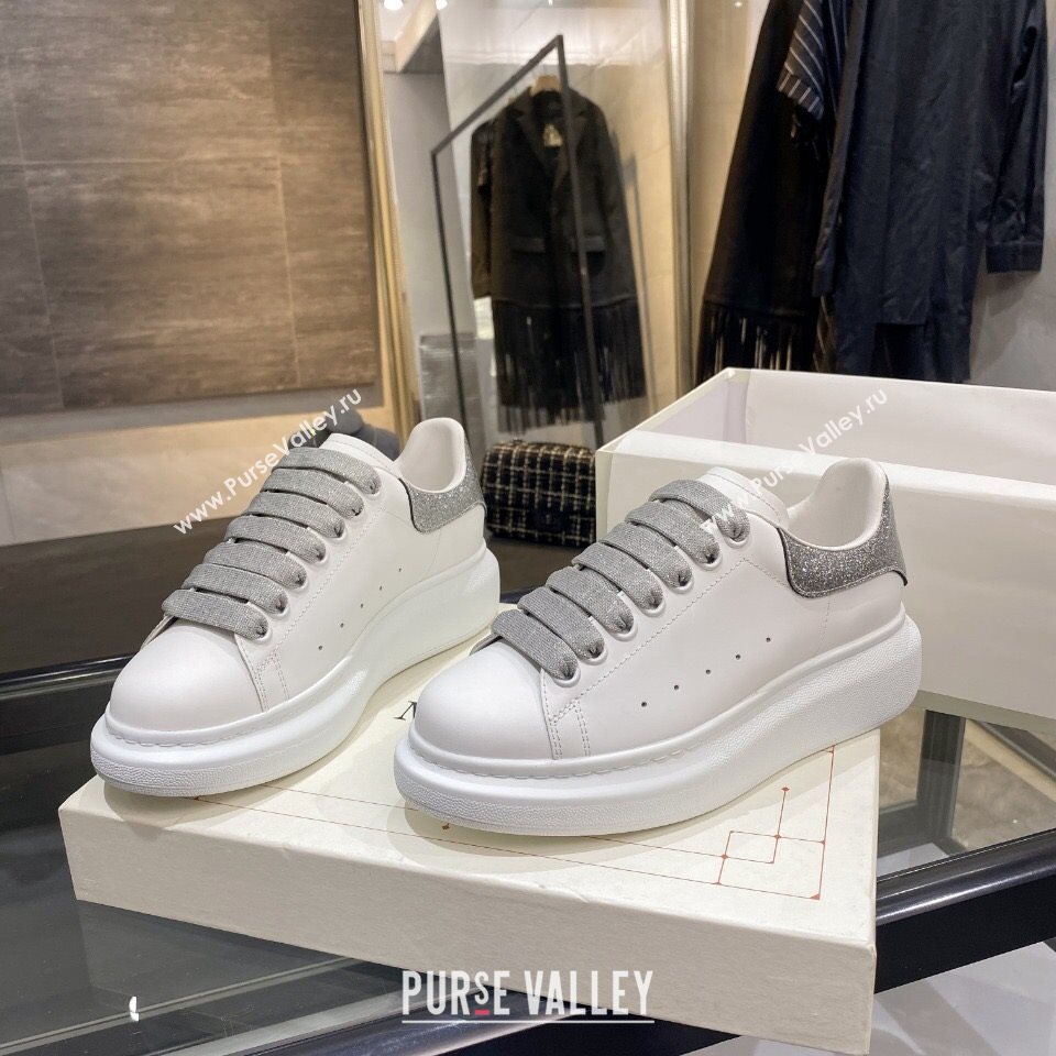 Alexander Mcqueen White Silky Calfskin Sneaker Silver Grey 2020 (For Women and Men) (MD-20122215)