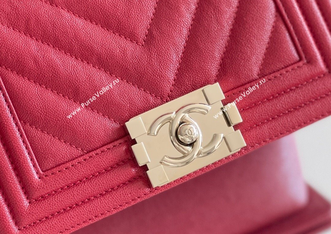 Chanel Original Grained Calfskin Chevron Small Boy Flap Bag Light Gold/Red 2023 Top Quality (MHE-23102518)