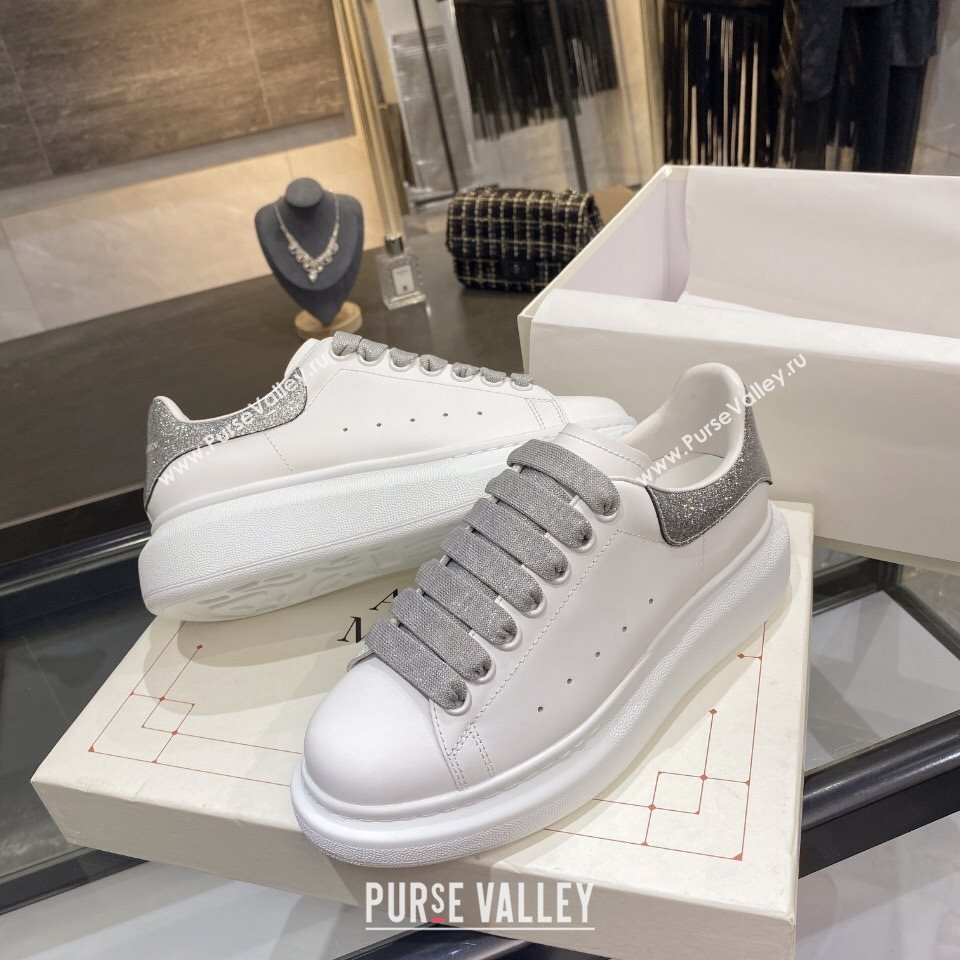 Alexander Mcqueen White Silky Calfskin Sneaker Silver Grey 2020 (For Women and Men) (MD-20122215)