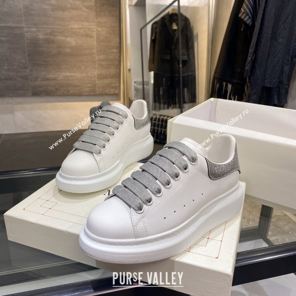 Alexander Mcqueen White Silky Calfskin Sneaker Silver Grey 2020 (For Women and Men) (MD-20122215)