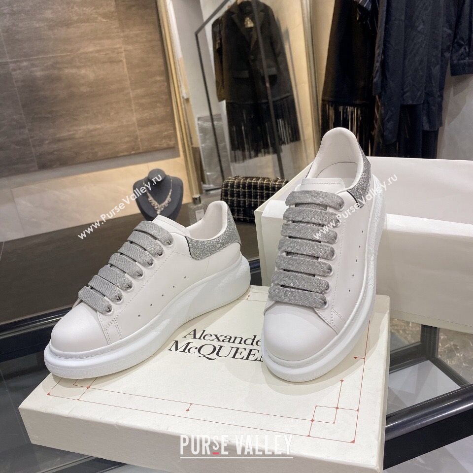 Alexander Mcqueen White Silky Calfskin Sneaker Silver Grey 2020 (For Women and Men) (MD-20122215)