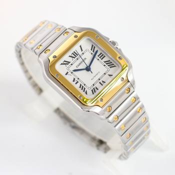 Cartier Santos de Cartier Watch， Medium Model 35mm Yellow Gold/Silver 2023 TOP QUALITY (KN-23121802)