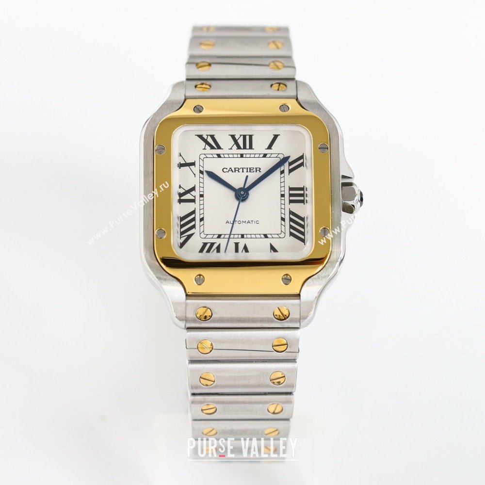 Cartier Santos de Cartier Watch， Medium Model 35mm Yellow Gold/Silver 2023 TOP QUALITY (KN-23121802)