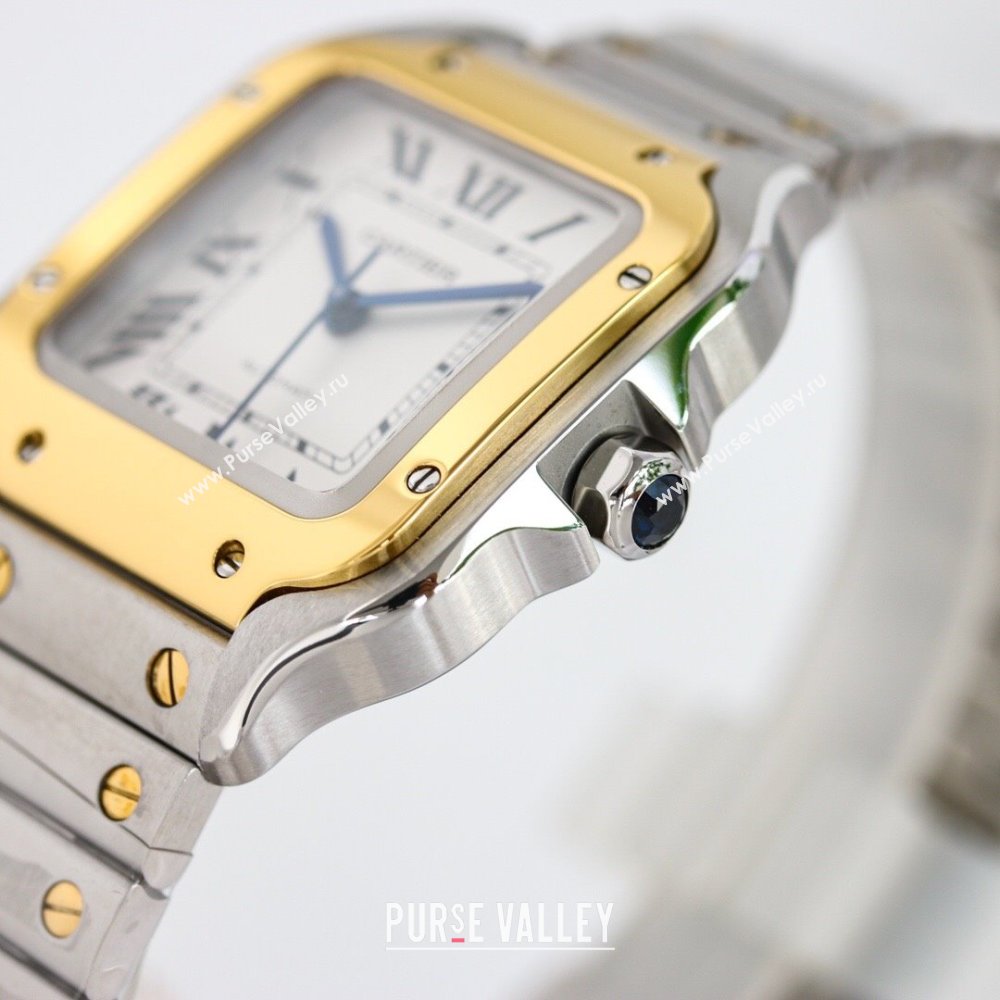 Cartier Santos de Cartier Watch， Medium Model 35mm Yellow Gold/Silver 2023 TOP QUALITY (KN-23121802)