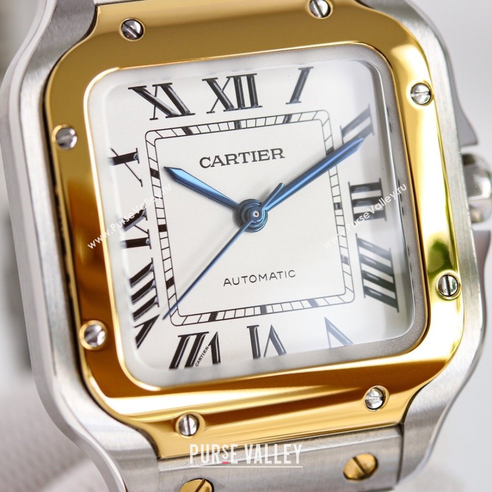 Cartier Santos de Cartier Watch， Medium Model 35mm Yellow Gold/Silver 2023 TOP QUALITY (KN-23121802)