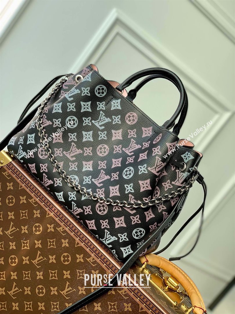 Louis Vuitton Bella Tote Bag in Mahina Perforated Calfskin M21107 Black/Multicolor 2025 (KI-250121020)