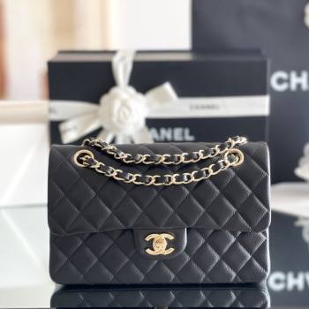 Chanel Grained Calfskin Small Classic Flap Bag A01113 Black/Light Gold 2023 Original Quality (MHE-23121201)