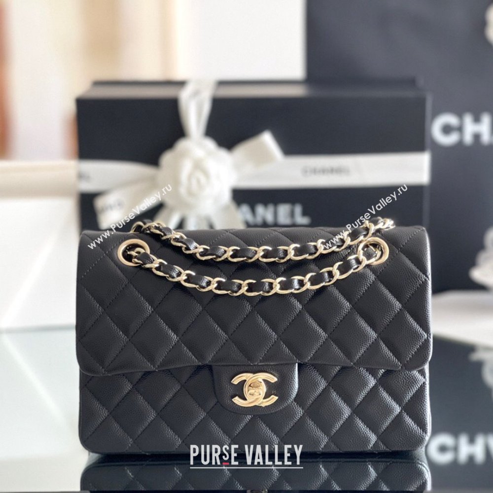 Chanel Grained Calfskin Small Classic Flap Bag A01113 Black/Light Gold 2023 Original Quality (MHE-23121201)