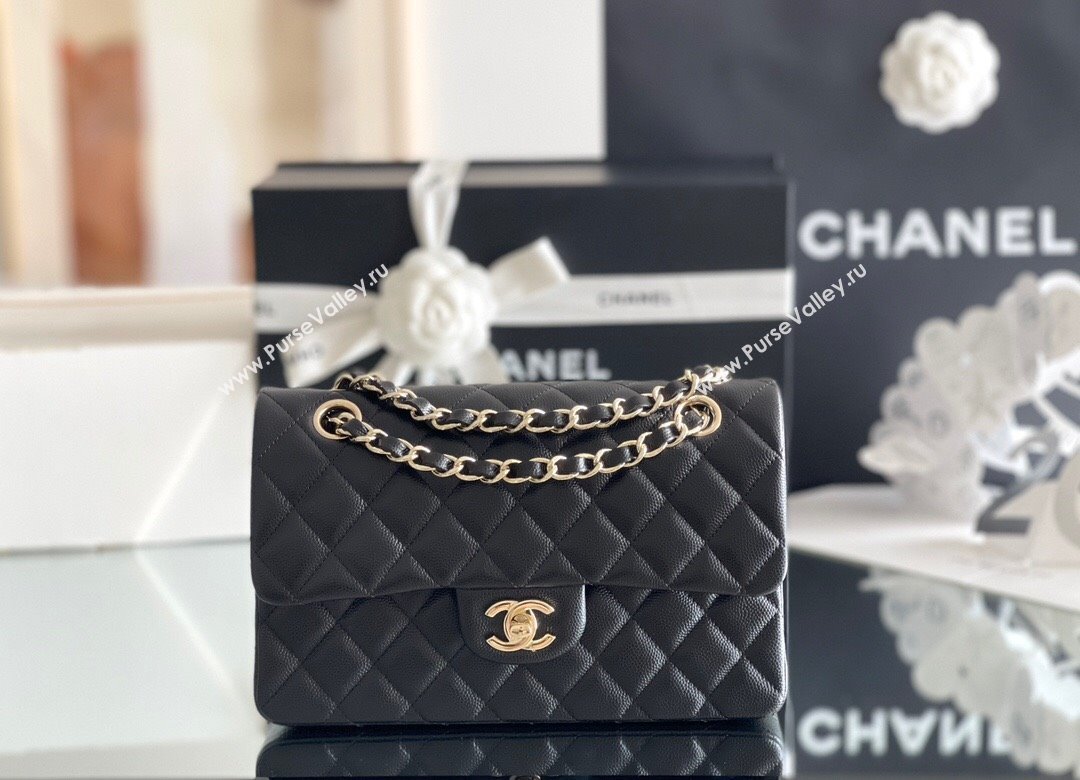 Chanel Grained Calfskin Small Classic Flap Bag A01113 Black/Light Gold 2023 Original Quality (MHE-23121201)