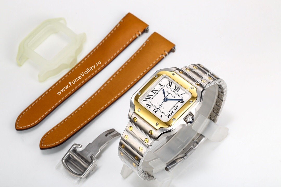 Cartier Santos de Cartier Watch， Medium Model 35mm Yellow Gold/Silver 2023 TOP QUALITY (KN-23121802)