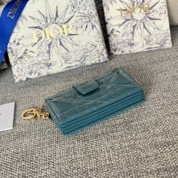 Dior Lady 5-Gusset Card Holder Wallet in Patent Cannage Calfskin Blue 02 2024 (XXG-24020211)