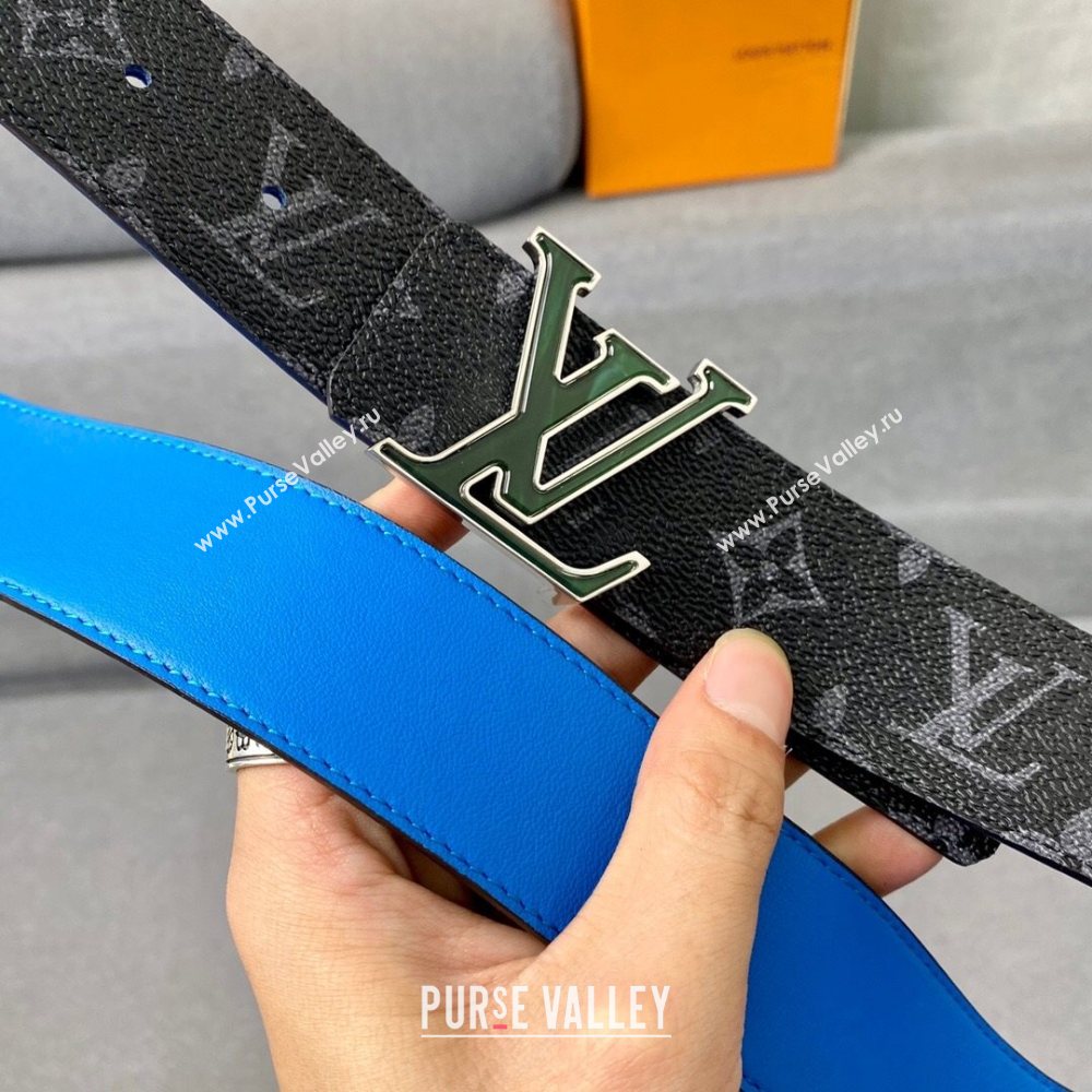 Louis Vuitton LV 3 Steps Monogram Canvas Belt 4cm with LV Buckle Black/Blue/Green/Silver 2021 (99-21011232)