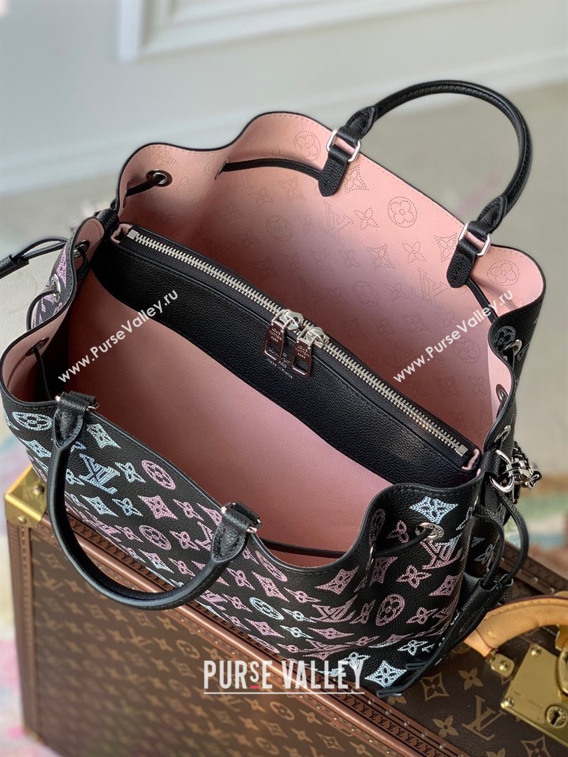 Louis Vuitton Bella Tote Bag in Mahina Perforated Calfskin M21107 Black/Multicolor 2025 (KI-250121020)