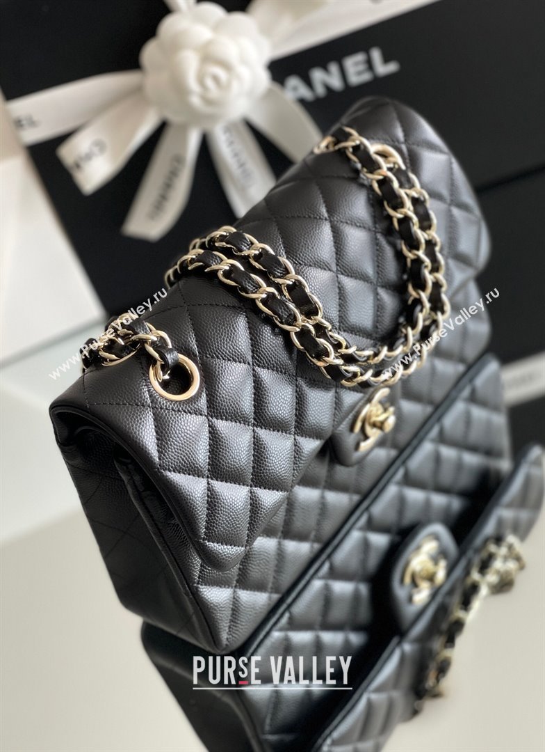 Chanel Grained Calfskin Small Classic Flap Bag A01113 Black/Light Gold 2023 Original Quality (MHE-23121201)