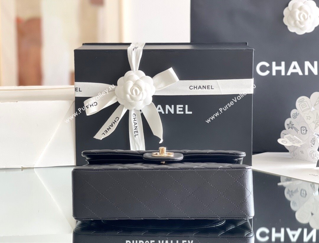 Chanel Grained Calfskin Small Classic Flap Bag A01113 Black/Light Gold 2023 Original Quality (MHE-23121201)