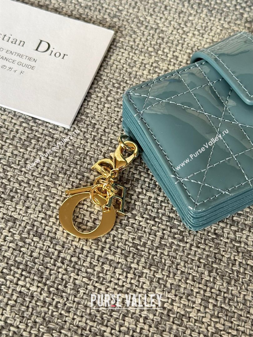 Dior Lady 5-Gusset Card Holder Wallet in Patent Cannage Calfskin Blue 02 2024 (XXG-24020211)