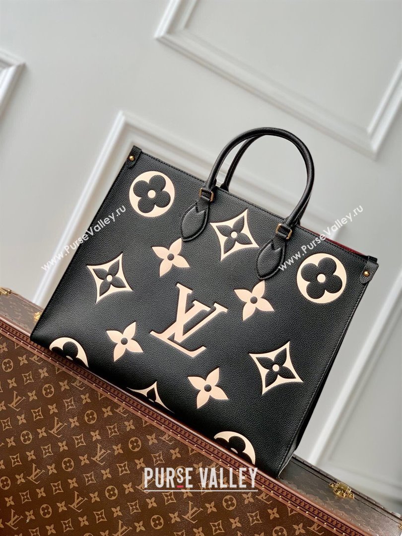 Louis Vuitton OnTheGo GM Tote Bag in Bicolor Monogram Empreinte Leather M45945 Black 2024 (K-24072201)