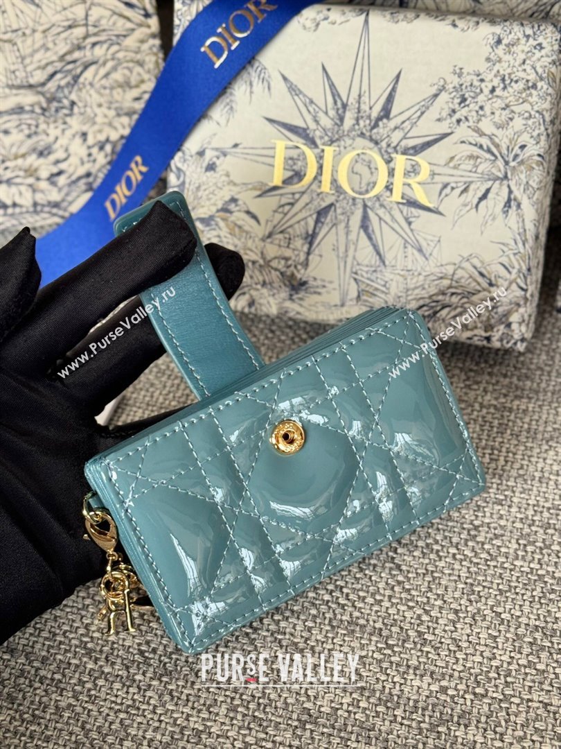 Dior Lady 5-Gusset Card Holder Wallet in Patent Cannage Calfskin Blue 02 2024 (XXG-24020211)