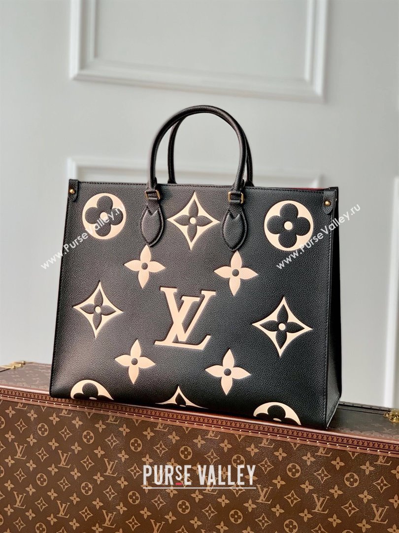 Louis Vuitton OnTheGo GM Tote Bag in Bicolor Monogram Empreinte Leather M45945 Black 2024 (K-24072201)