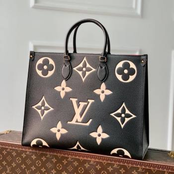 Louis Vuitton OnTheGo GM Tote Bag in Bicolor Monogram Empreinte Leather M45945 Black 2024 (K-24072201)