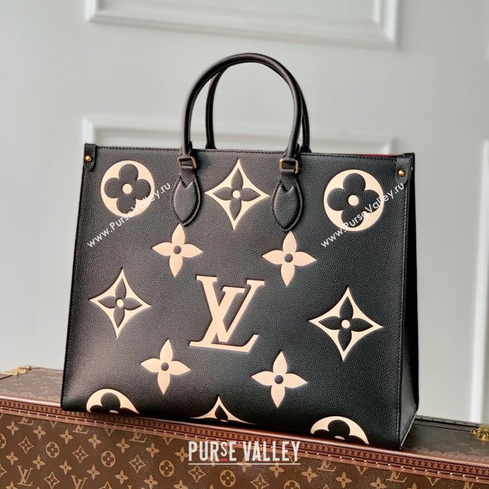 Louis Vuitton OnTheGo GM Tote Bag in Bicolor Monogram Empreinte Leather M45945 Black 2024 (K-24072201)