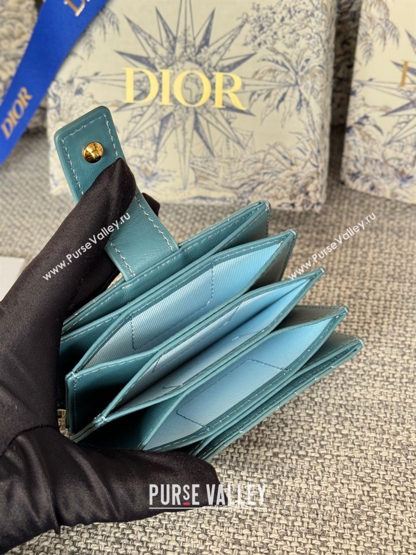 Dior Lady 5-Gusset Card Holder Wallet in Patent Cannage Calfskin Blue 02 2024 (XXG-24020211)