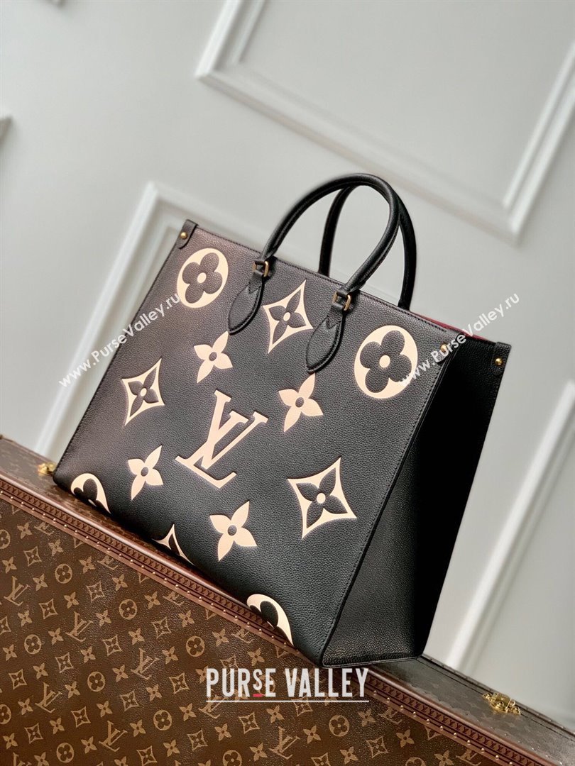 Louis Vuitton OnTheGo GM Tote Bag in Bicolor Monogram Empreinte Leather M45945 Black 2024 (K-24072201)