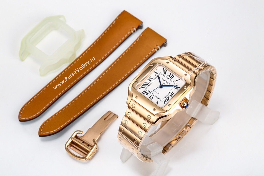 Cartier Santos de Cartier Watch， Medium Model 35mm Rosy Gold 2023 TOP QUALITY (KN-23121803)