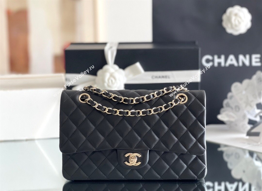 Chanel Grained Calfskin Medium Classic Flap Bag A01112 Black/Light Gold 2023 Original Quality (MHE-23121202)