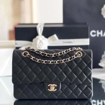 Chanel Grained Calfskin Medium Classic Flap Bag A01112 Black/Light Gold 2023 Original Quality (MHE-23121202)