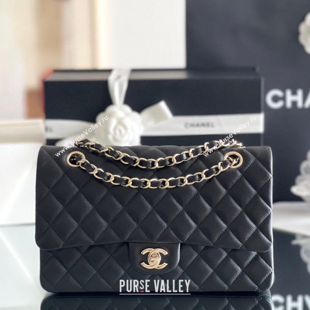 Chanel Grained Calfskin Medium Classic Flap Bag A01112 Black/Light Gold 2023 Original Quality (MHE-23121202)