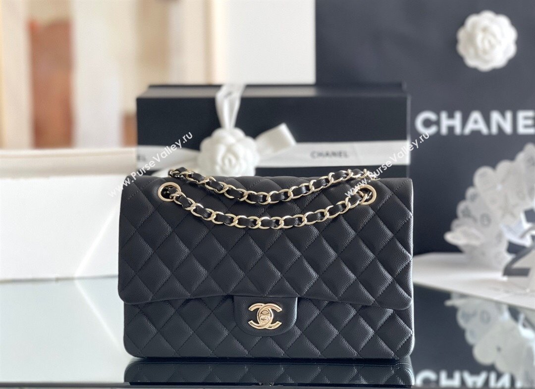 Chanel Grained Calfskin Medium Classic Flap Bag A01112 Black/Light Gold 2023 Original Quality (MHE-23121202)