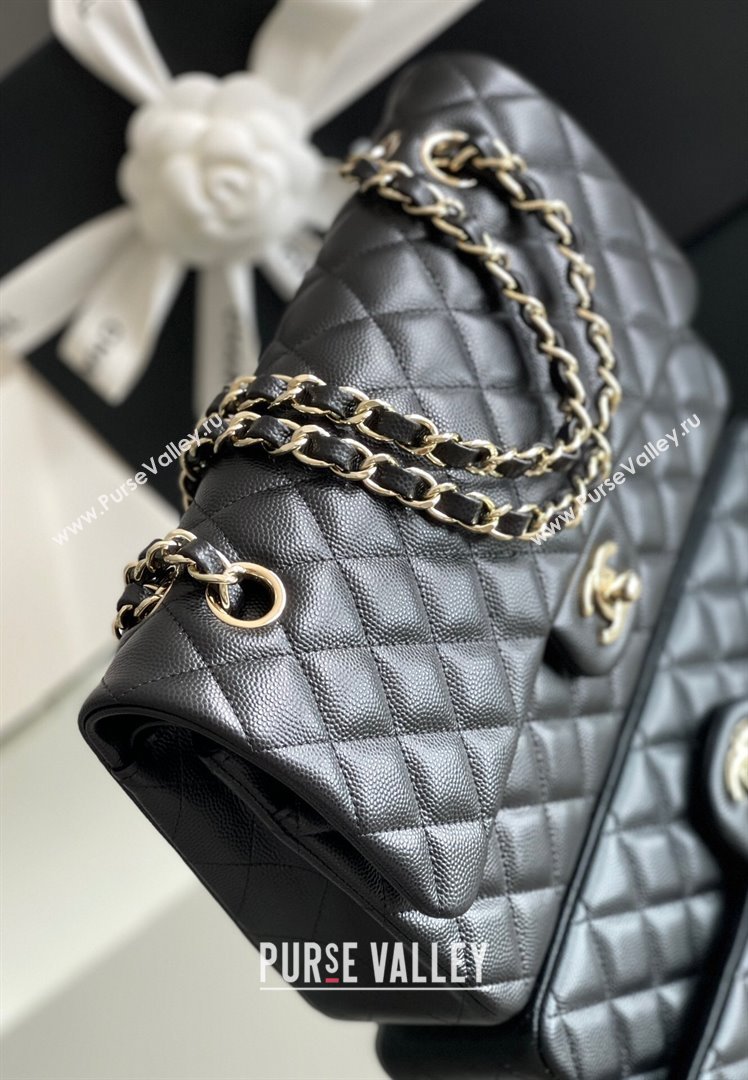 Chanel Grained Calfskin Medium Classic Flap Bag A01112 Black/Light Gold 2023 Original Quality (MHE-23121202)