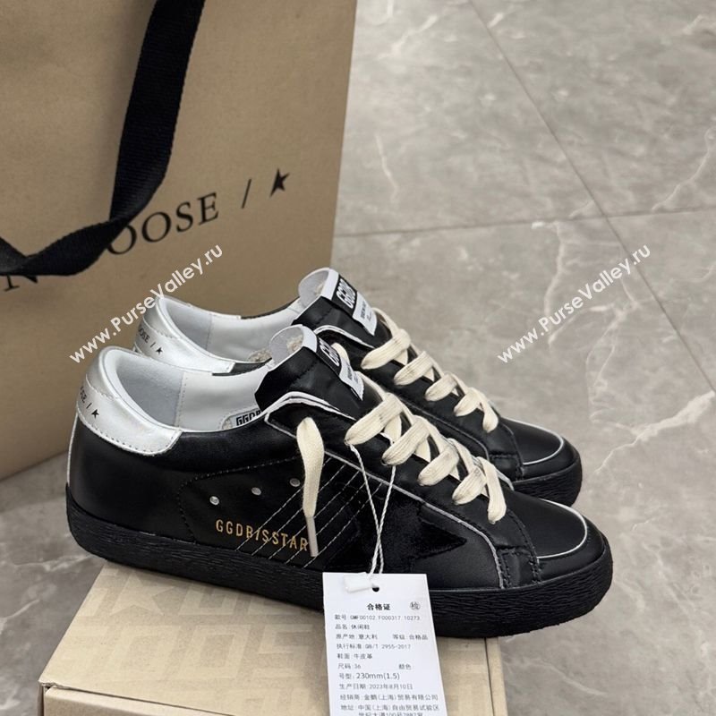 Golden Goose Womens Super-Star Sneakers in black leather with black star and silver heel tab 2025 (13-250221001)