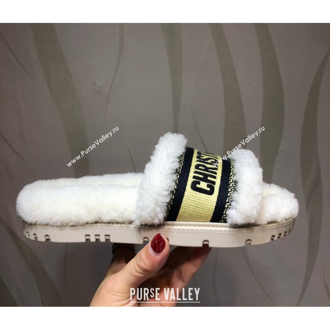 Dior Dway Flat Slide Sandals in Yellow Embroidered Cotton and Shearling 2021 01 (MD-21081026)