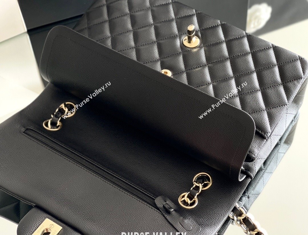 Chanel Grained Calfskin Medium Classic Flap Bag A01112 Black/Light Gold 2023 Original Quality (MHE-23121202)