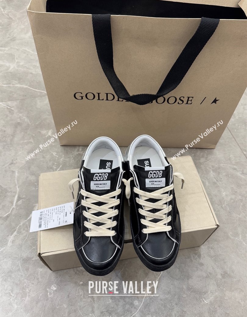 Golden Goose Womens Super-Star Sneakers in black leather with black star and silver heel tab 2025 (13-250221001)