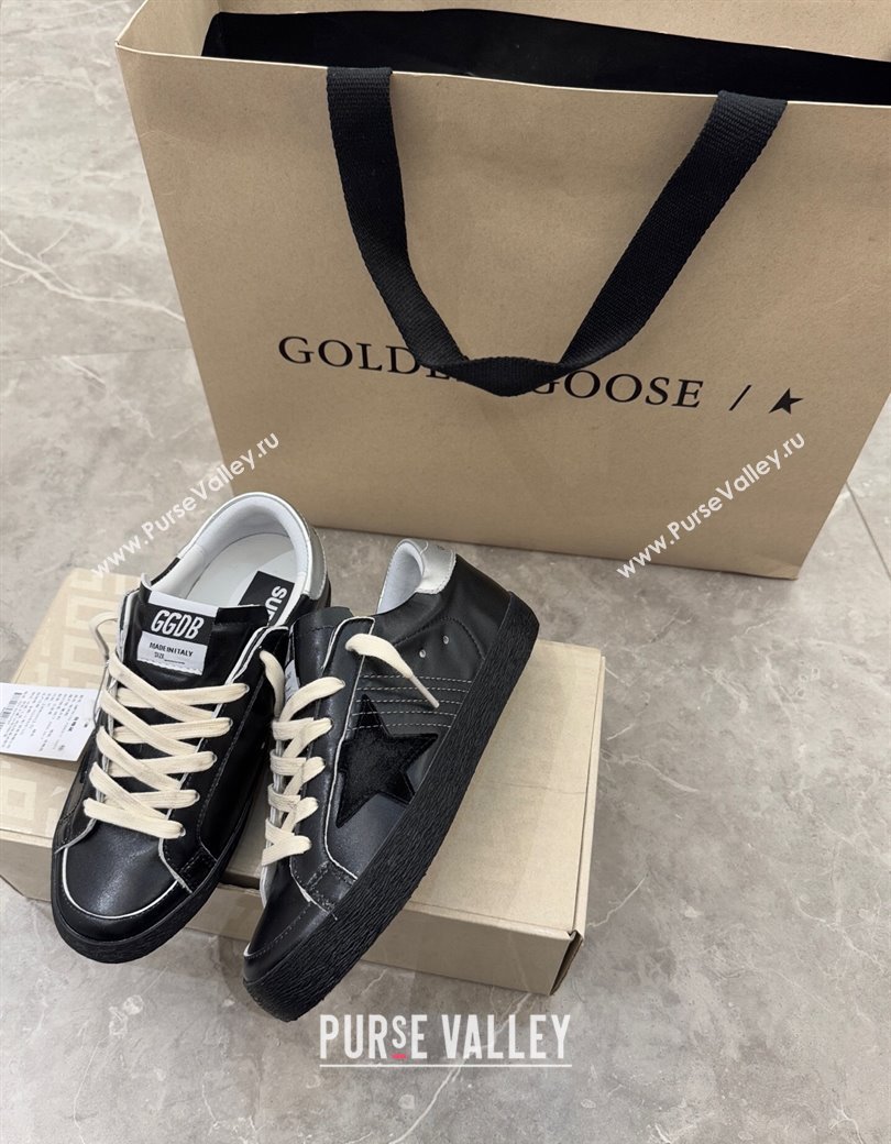 Golden Goose Womens Super-Star Sneakers in black leather with black star and silver heel tab 2025 (13-250221001)