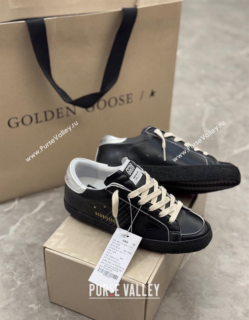 Golden Goose Womens Super-Star Sneakers in black leather with black star and silver heel tab 2025 (13-250221001)
