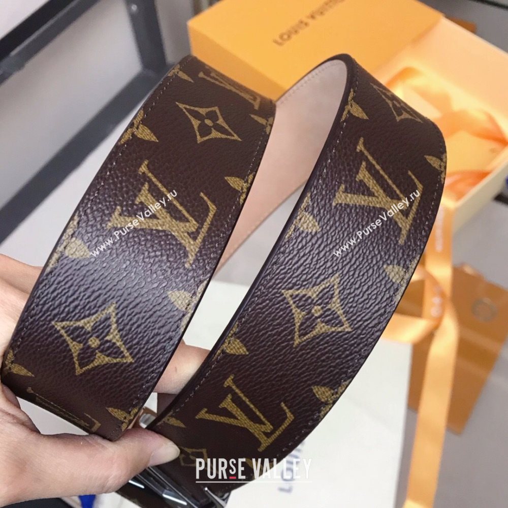 Louis Vuitton Monogram Canvas Belt 4cm with LV Buckle Brown/Nude/Silver 2021 (99-21011226)